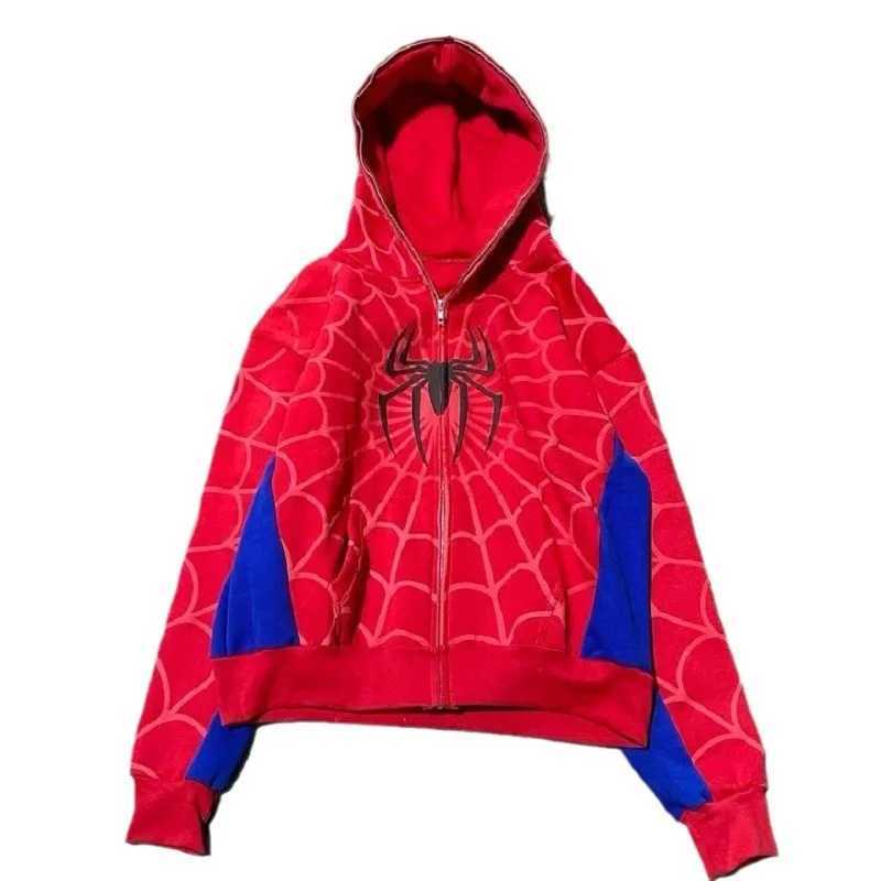 Men Spider Print Hoodies Women Hip Hop Zipper Long Sleeve Jacket Coats Y2k Autumn Winter Harajuku Casual Loose Hooded Sweatshirt X250701