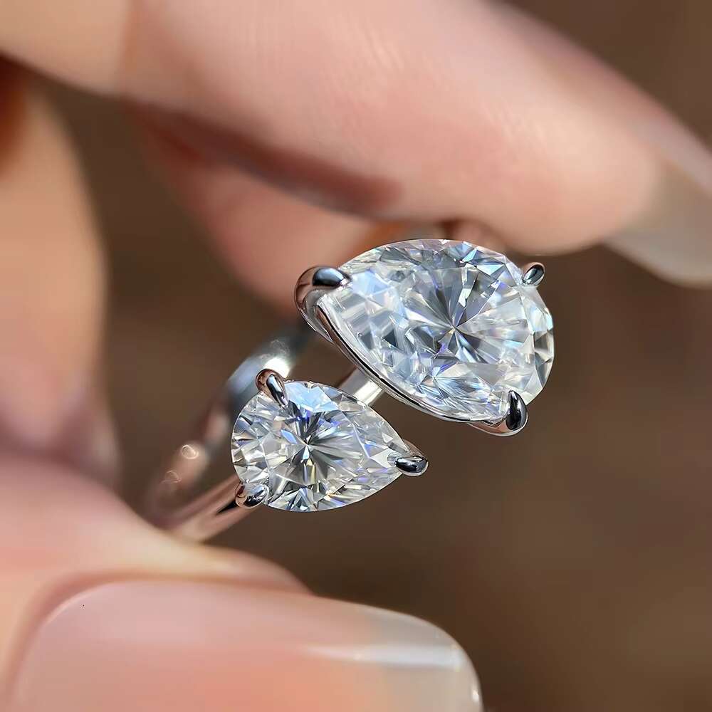 Elegant Womens 925 Sterling Silver Teardrop Moissanite Ring Rhodium Plated Wedding Band for Engagement Party Promise Jewelry