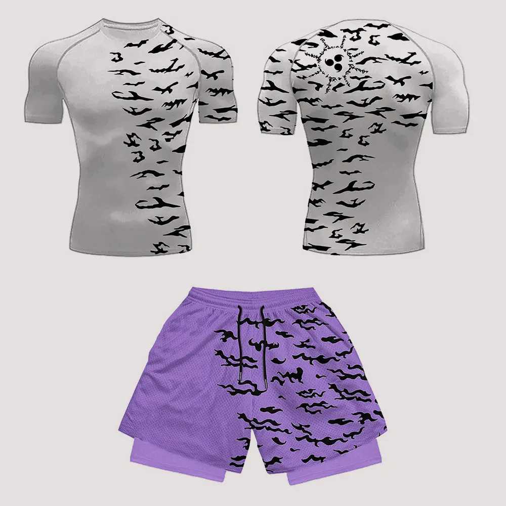 Anime Compression Set Running Suit for Men Quick Dry Compression Shirt+Gym Shorts 2PCS Summer Workout Sportswear X250701 - view 3