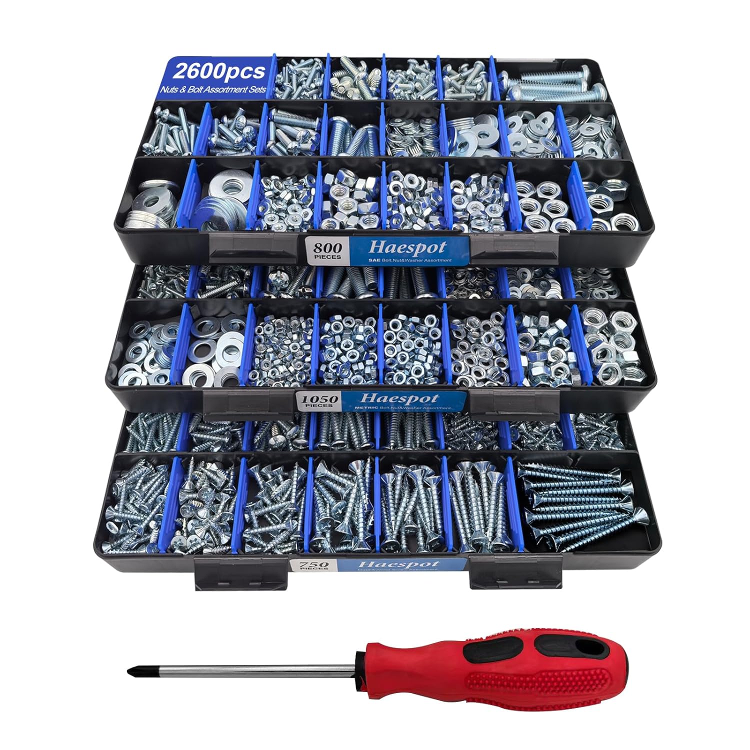 2600 Piece Bolt and Nut Hardware Assortment Kit with Diverse Bolts