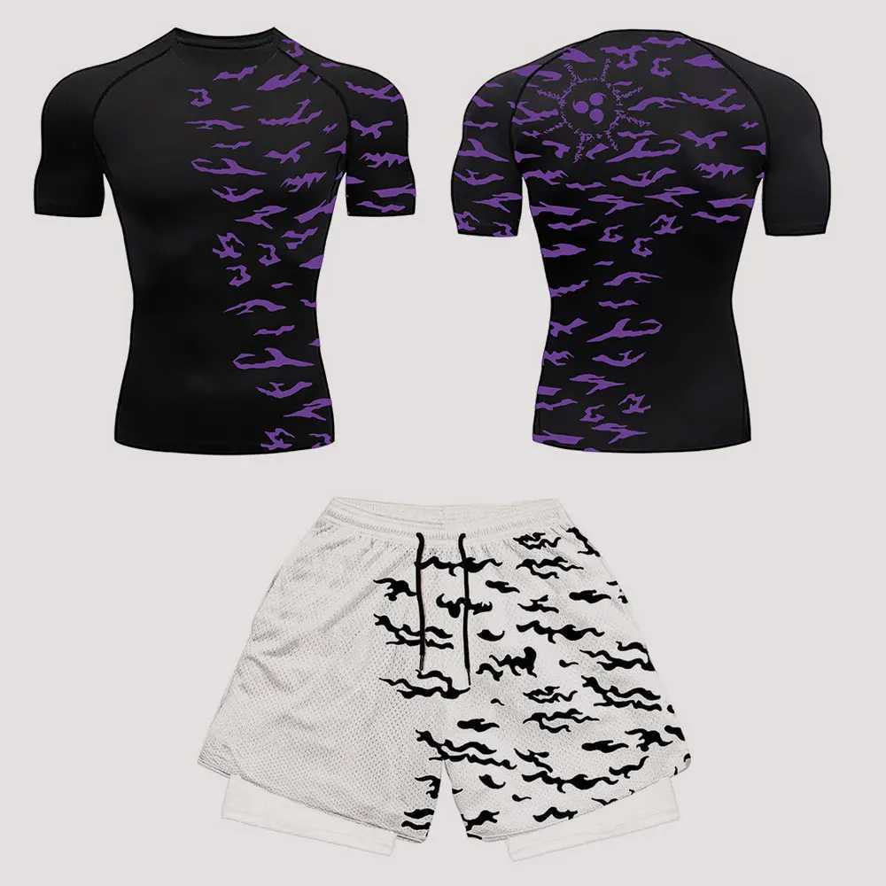 Anime Compression Set Running Suit for Men Quick Dry Compression Shirt+Gym Shorts 2PCS Summer Workout Sportswear X250701 - view 6