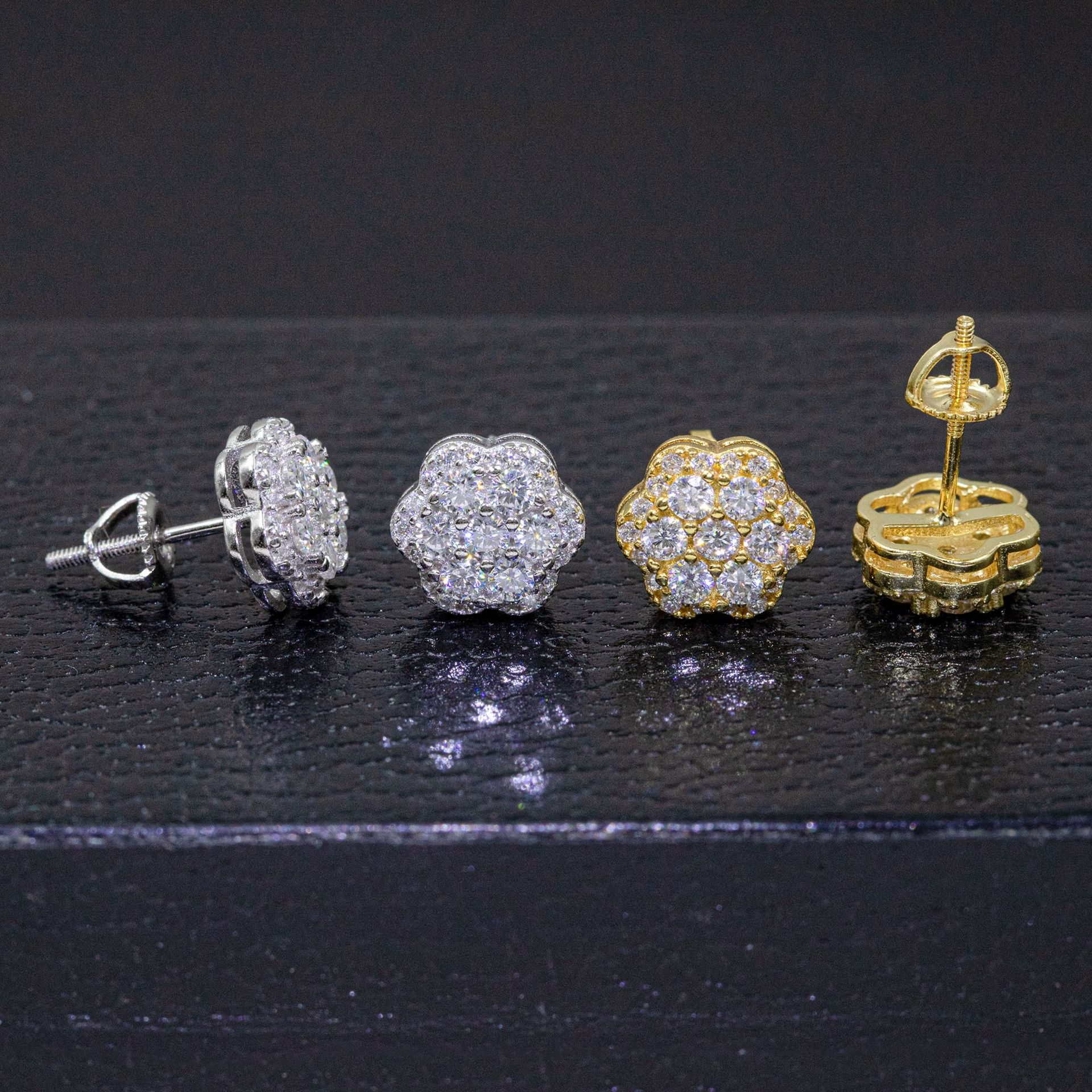 High Quality 925 Sterling Silver Flower Iced Out Diamond Hip Hop Screw Back Moissanite Stud Earrings