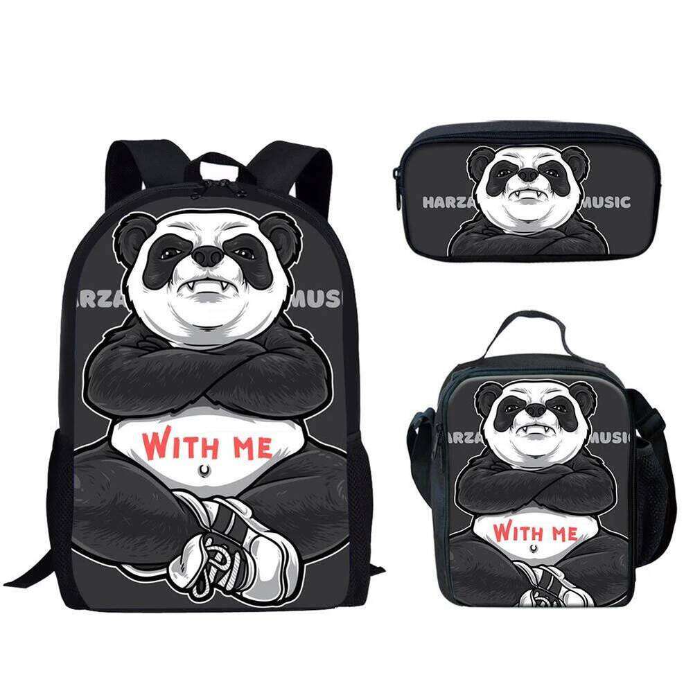 Fashion Novelty Cool Panda 3D Print 3pcs/Set pupil School Bags Laptop Daypack Backpack Lunch bag Pencil Case