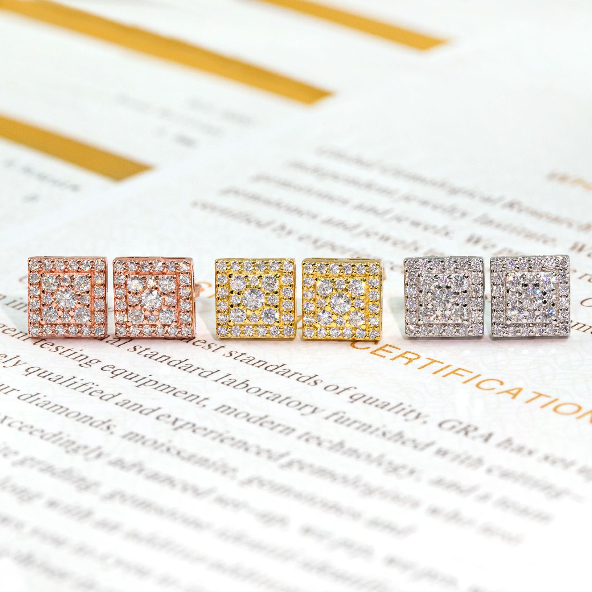 Fashion Hip Hop Jewelry 8MM Square Shape Stud Earrings 925 Silver Moissanite Diamond Earring Studs for Men Women