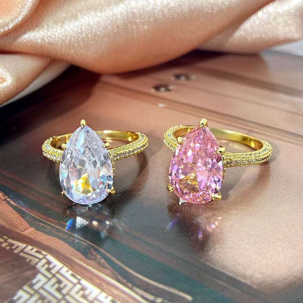 Wholesale 5A CZ Eternity Wedding Engagement Ring for Women Big Size Pear Zirconia Rhodium Sterling Silver Classic for Parties