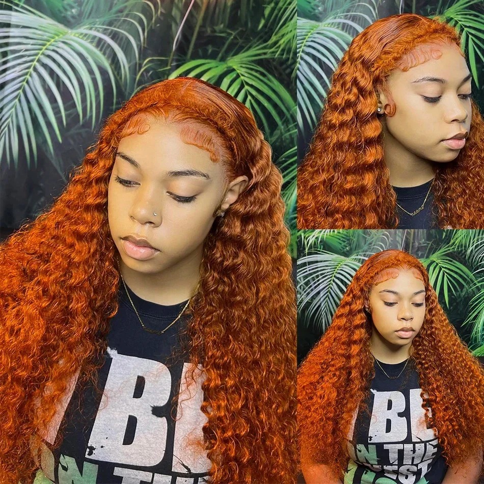 Orange Ginger Lace Front Wig Curly Wigs 30 34 Inch Deep Wave Frontal Wig 13x4 HD Lace Front Human Hair Wig Synthetic Wig