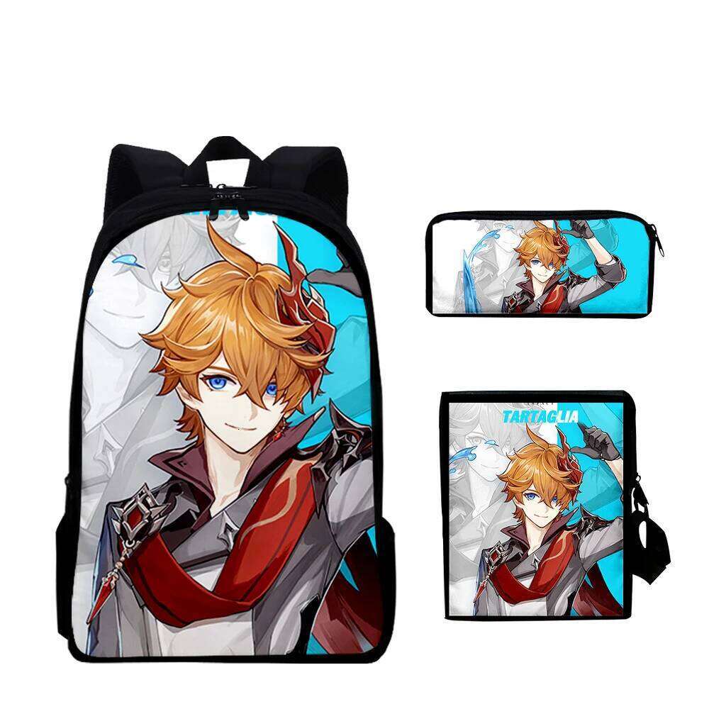 Game Genshin Impact 3D Print 3pcs/Set School Bags Laptop Daypack Backpack Inclined shoulder bag Pencil Case