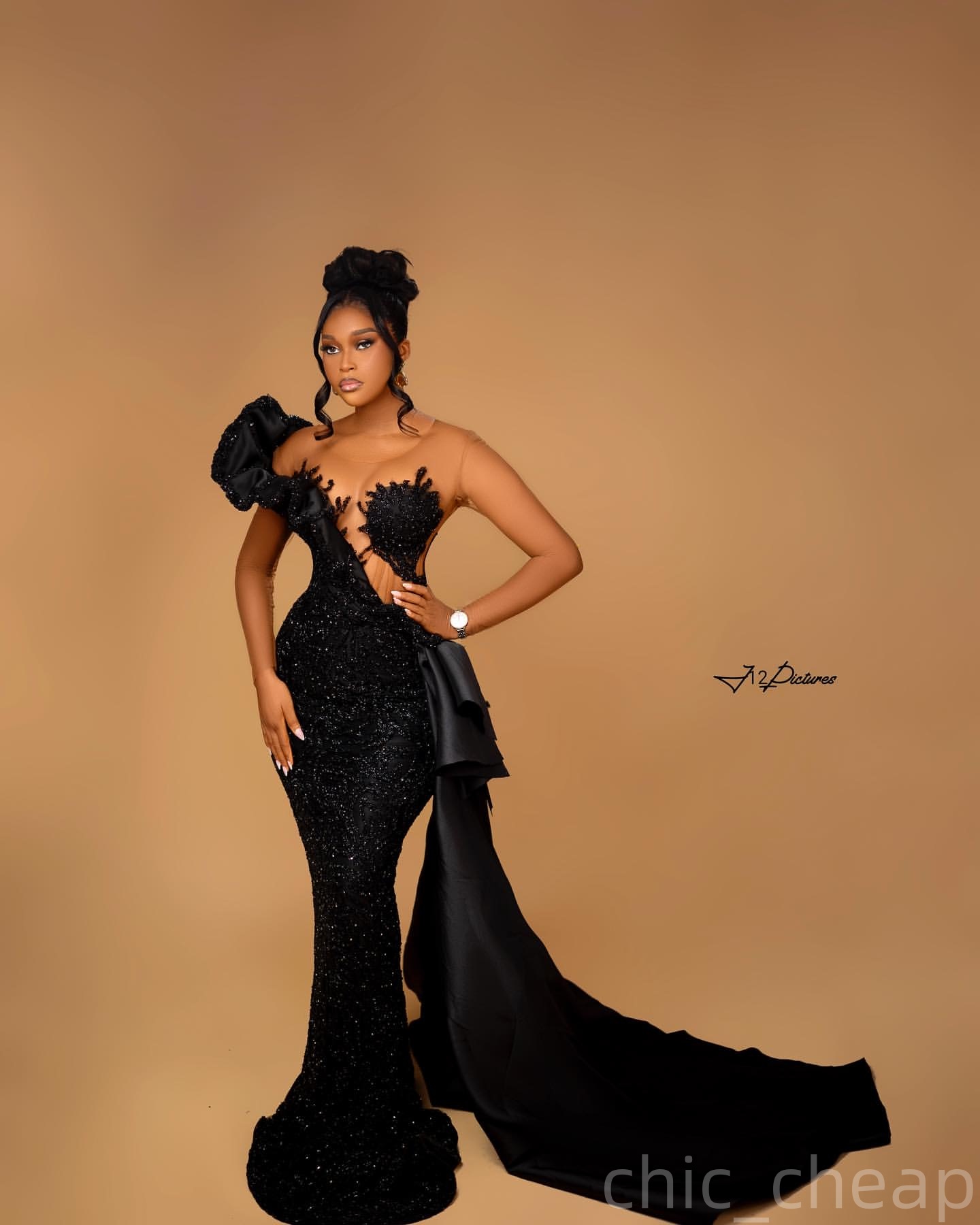 Mermaid Black Prom Dresses 2025 Beaded Sequined Sheer Neck Evening Formal Party Second Birthday Engagement Gowns Plus Size Dress For Special Occasions