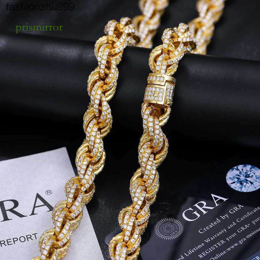 Pass Dia Tester 8mm 12mm Full Vvs Moissanite Iced Out Rope Chain Sterling Sier Men Hip Hop Jewelry Twisted Necklace