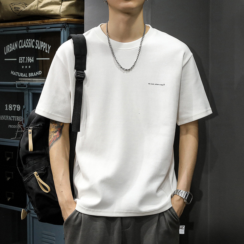 Heavyweight Short Sleeve T-shirt For Men, Summer New American Style Pure Cotton Trendy Designer T Shirt Base White Loose Half Sleeve Tee