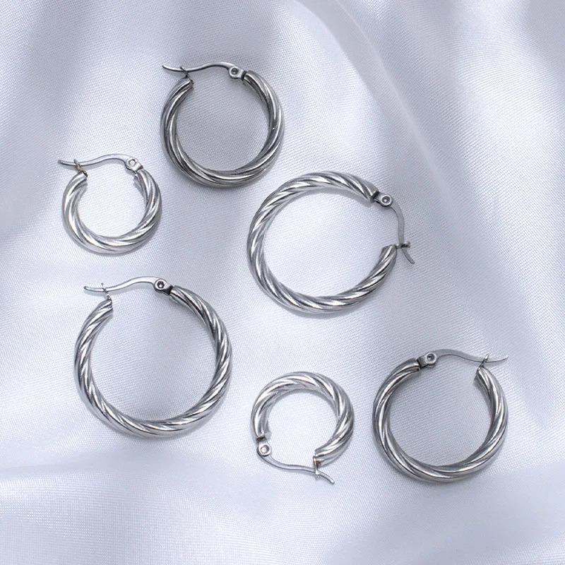 3pair Vintage Twisted Hoop Earrings for Women Gold Plated Stainless Steel Twist Ear Buckle Stackable Circle Hoops Party Jewelry 250625