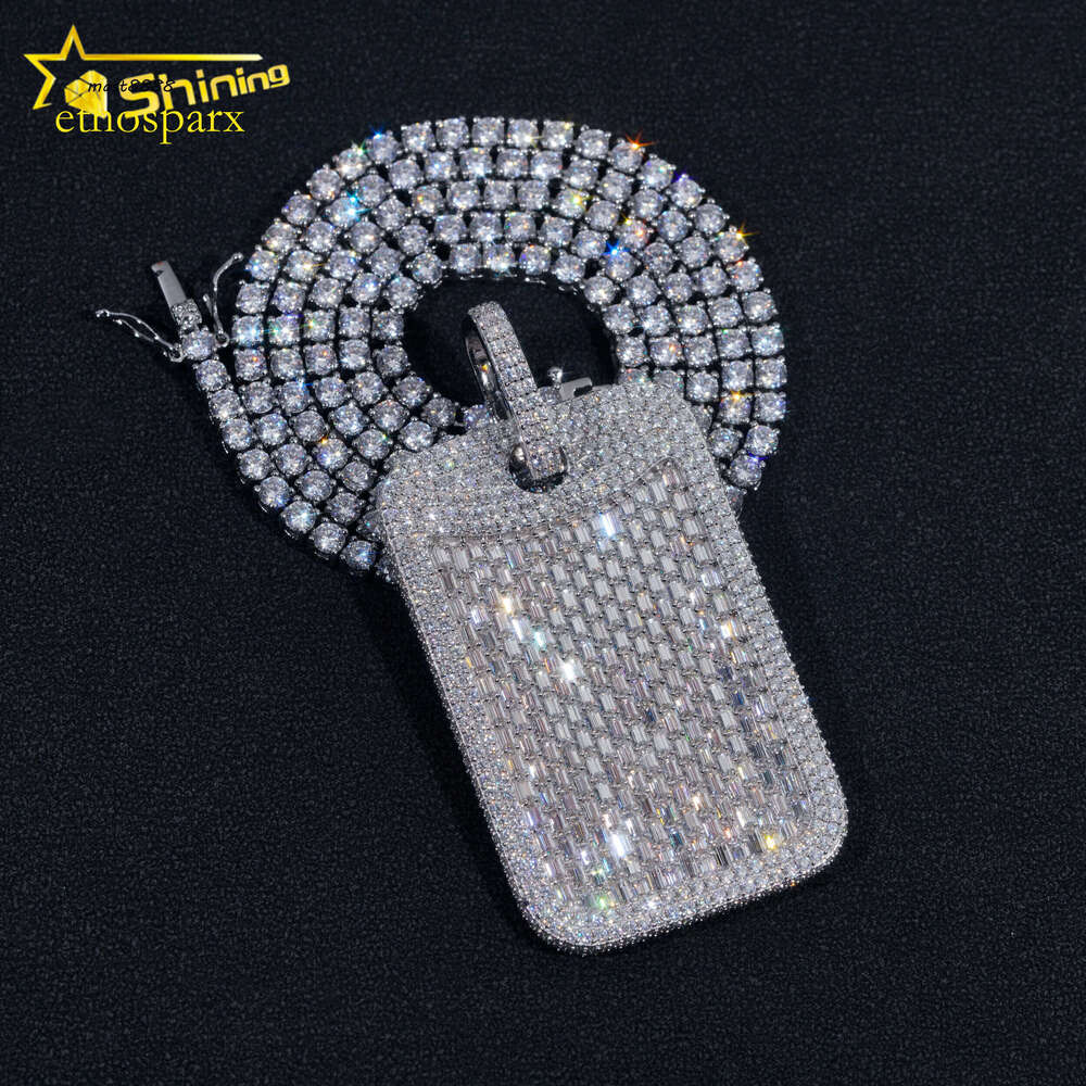 Baguette Tag Hip Hop Fashion Vvs Moissanite Dia Fully Iced Out Pendant Fine Jewelry New Arrivals