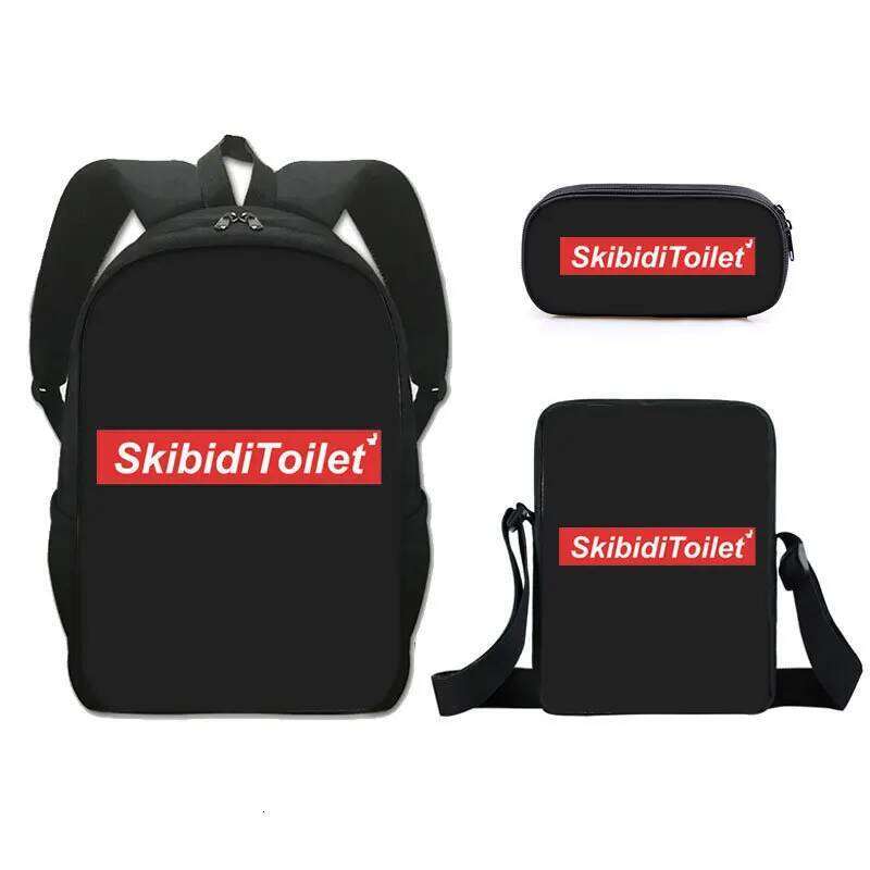 Hip Hop Novelty skibidi toilet 3D Print 3pcs/Set pupil School Bags Laptop Daypack Backpack Inclined shoulder bag Pencil Case