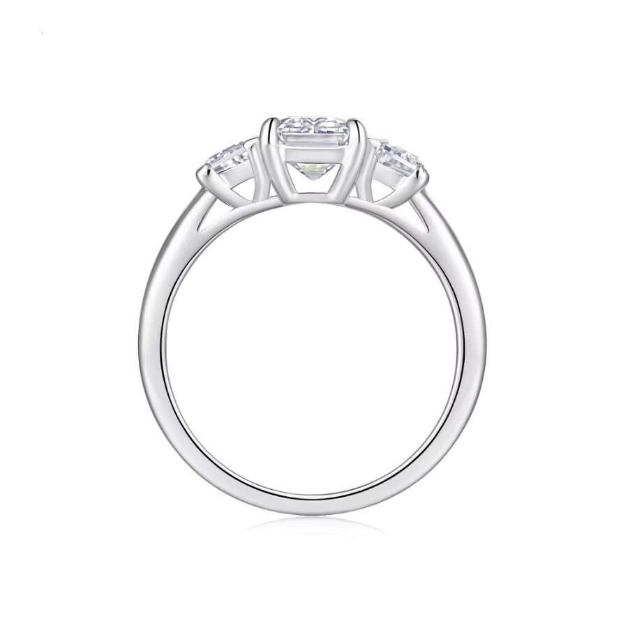 Elegant Classic 3CTW Moissanite Ring 3 Stone Emerald Cut 18K Gold Plated 925 Sterling Silver Engagement Gift Certificate