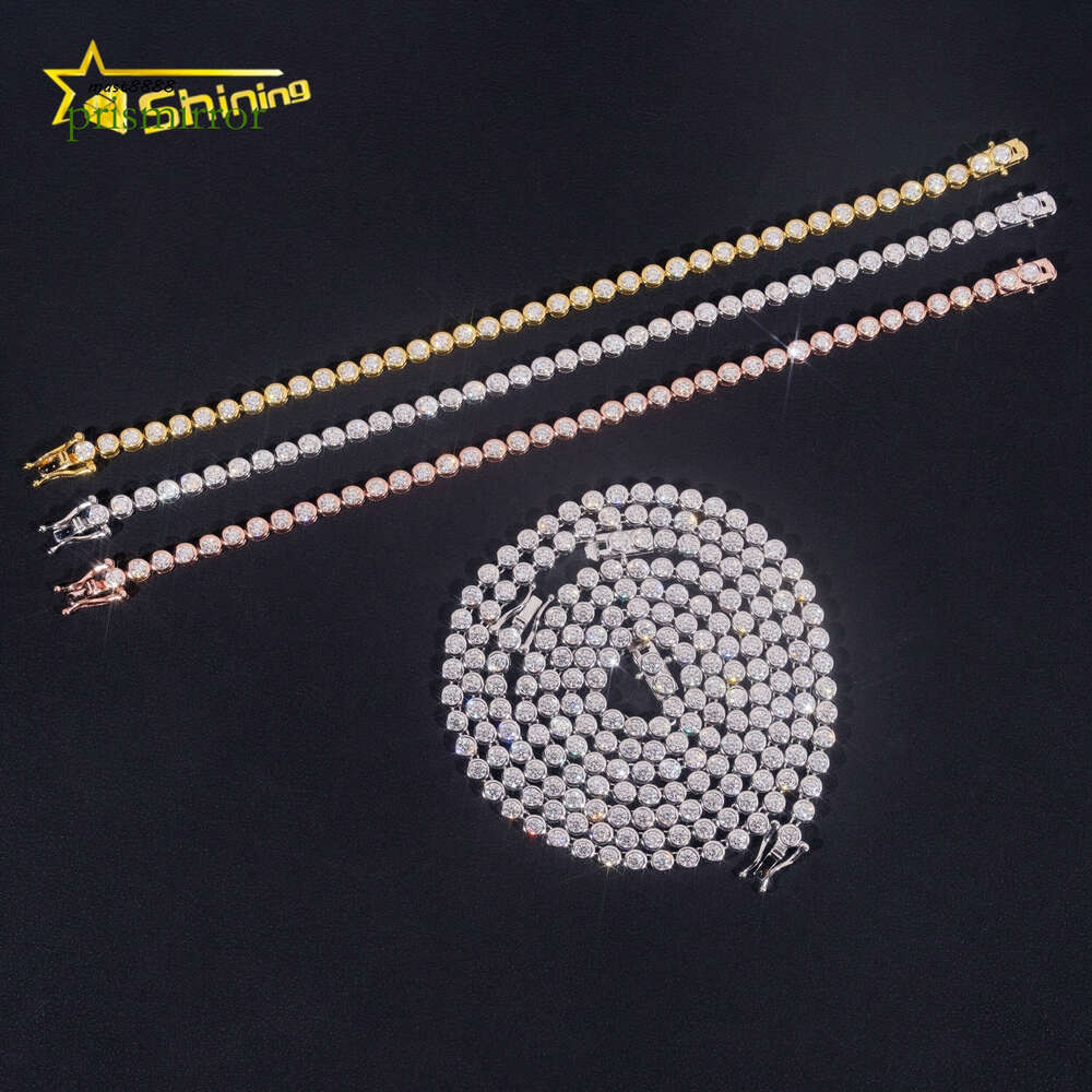Classic Women Bracelets Gold Plated Sier Jewelry 3MM Moissanite Bezel Setting Tennis Chain