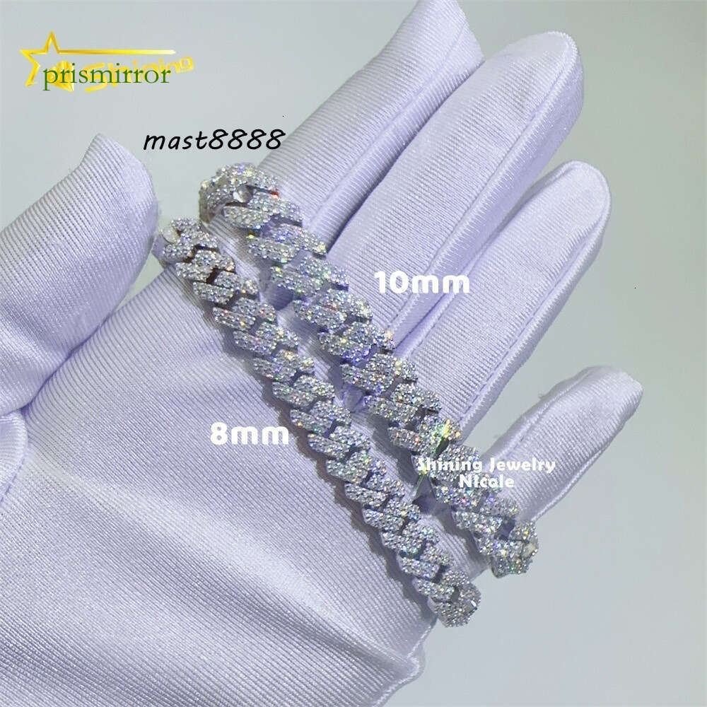 Wholesale Price Best Quality Sier Custom Necklace Jewelry 8mm 10mm Iced Out Moissanite Cuban Link Chain