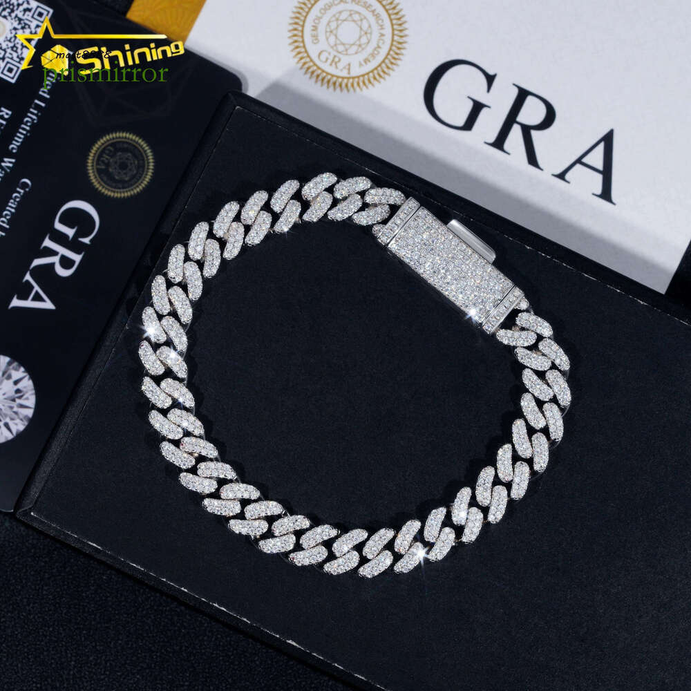 Pass Dia Tester Popular Hip Hop 8mm Iced Out VVS Moissanite Sier Cuban Link Bracelet