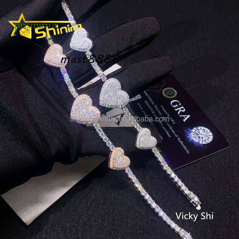 New Design Fine Jewelry Pass Dia Tester Sterling Sier Two Tones Heart Shape Moissanite Tennis Bracelet
