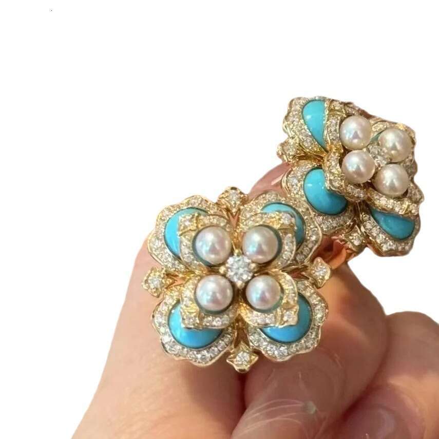 Palace Style Pearl Turquoise Inlaid Dia New 2024 Exquisite High-end Niche Unique Earrings