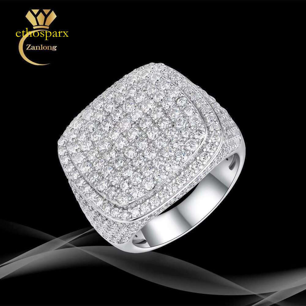Zanlong 15350 Hip Hop Jewelry Pure Silver VVS Carbon Silica Iced Micro Lay Men's Diamond Ring