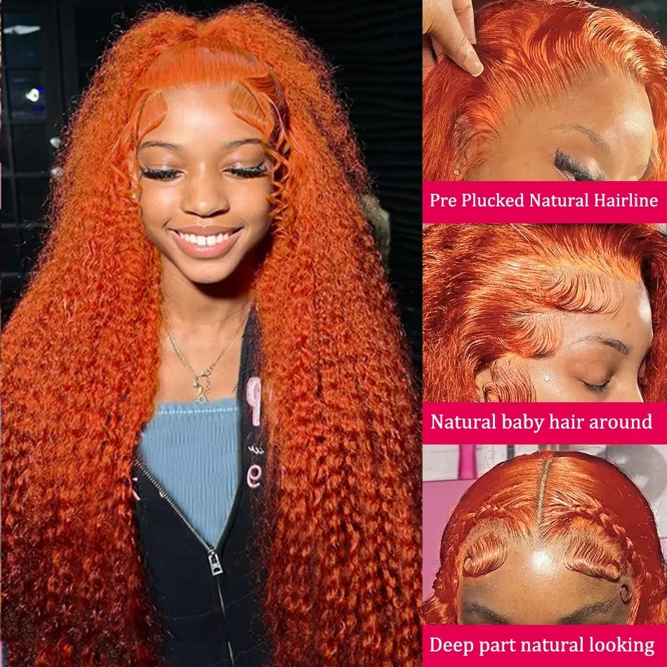 Orange Ginger Lace Front Wig Curly Wigs 30 34 Inch Deep Wave Frontal Wig 13x4 HD Lace Front Human Hair Wig Synthetic Wig
