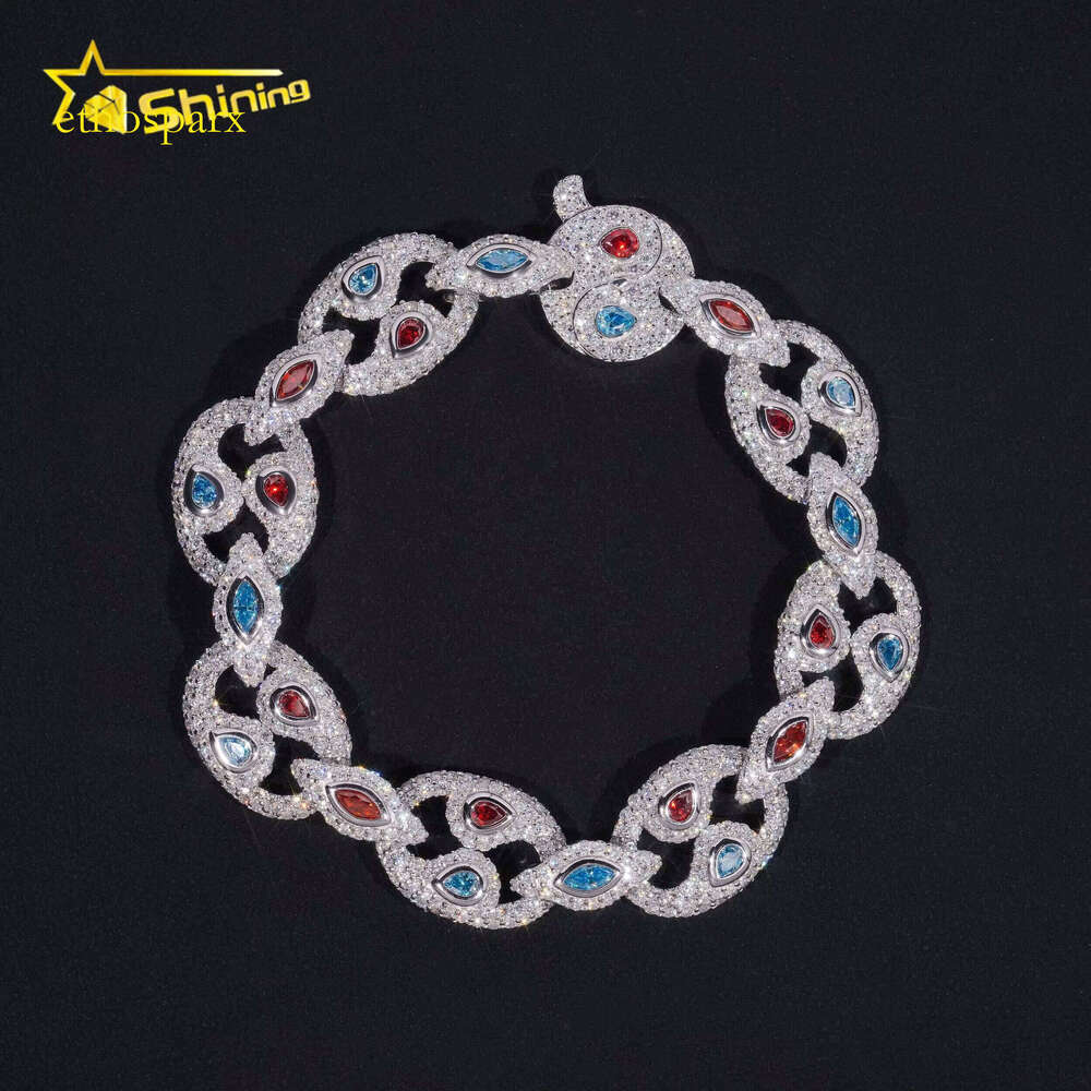 New Design Fine Pass Tester Gold Plated Colored Moissanite Dia Cuban Link Bracelet Iced Out Hip Hop Jewelry