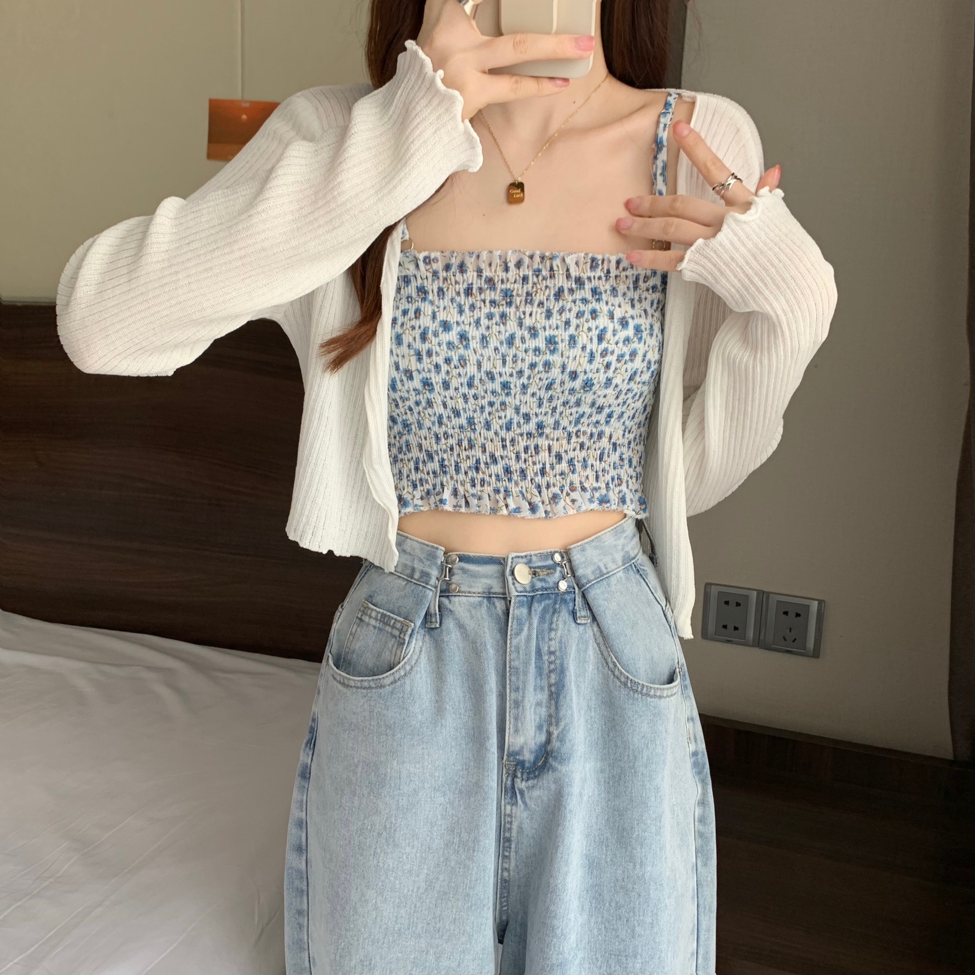K1189 Outerwear cardigan thin women's spring and summer long sleeves with sling small shawl bm small short sun protection clothing blouse