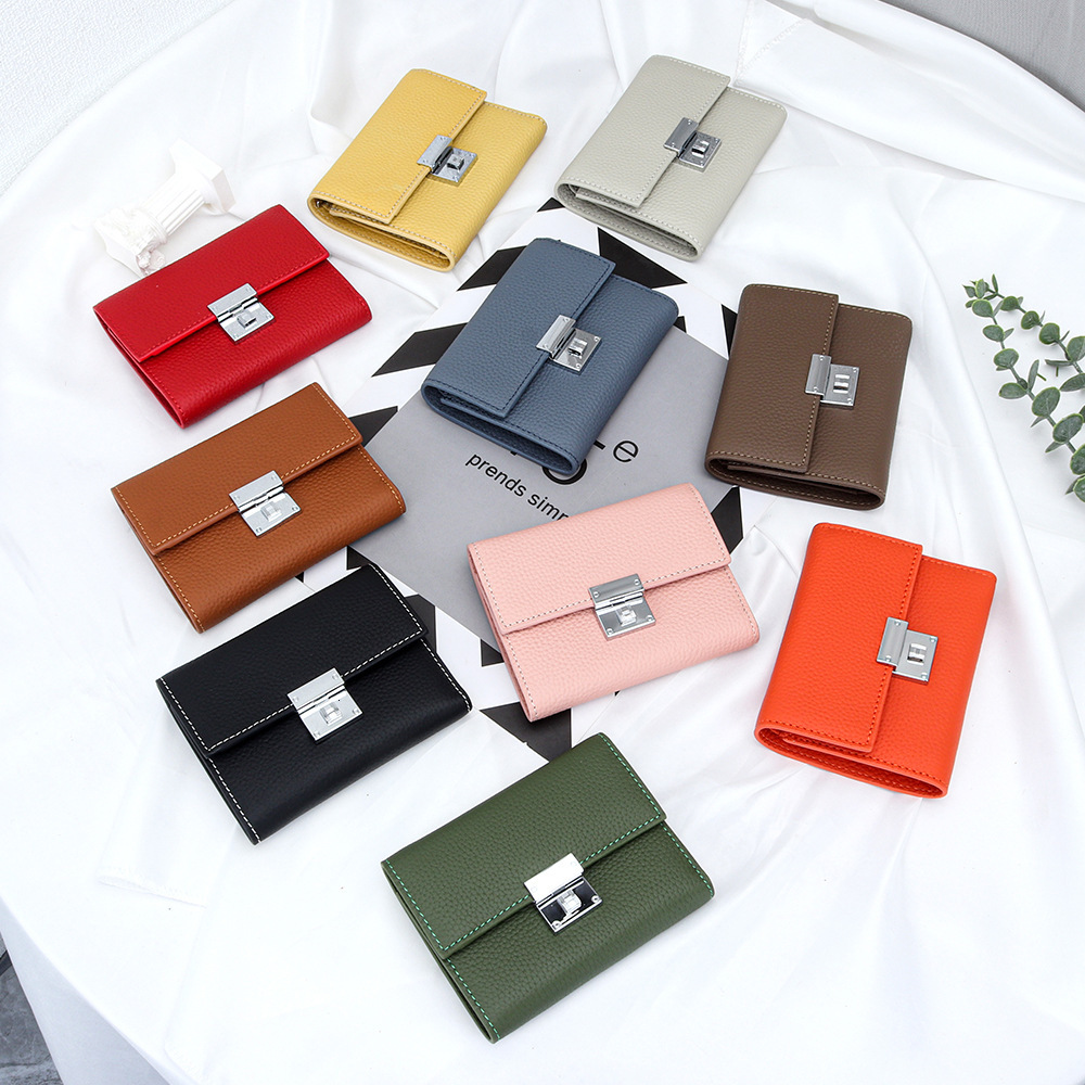 Genuine Top Layer Luxury Wallet Cowhide Short Wallet for Women New Fashion Hardware Designer Wallet off Multi-Functional Genuine Leather Short Wallet