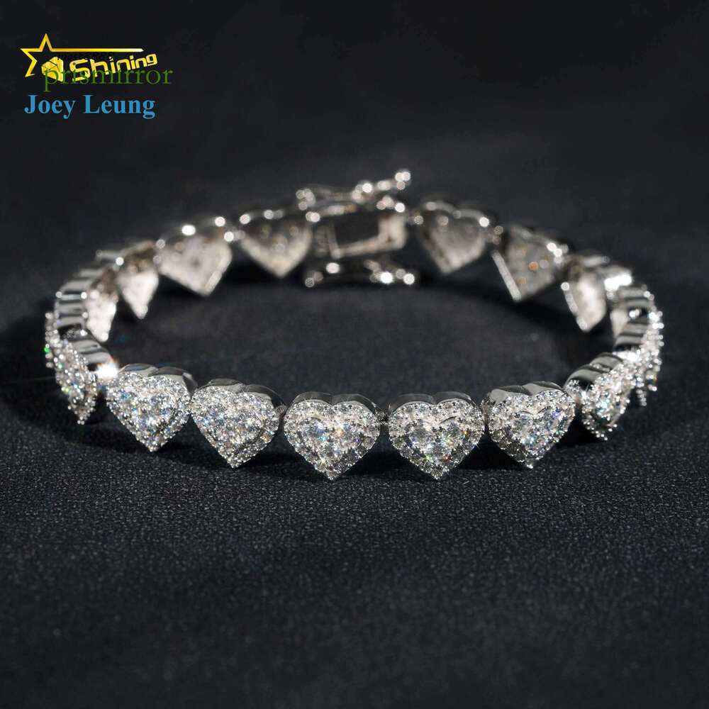 Custom Heart Design Solid Sier Hip Hop Iced Cuban Link Bracelet 8mm VVS Moissanite Dia Womens Fine Jewelry Necklace