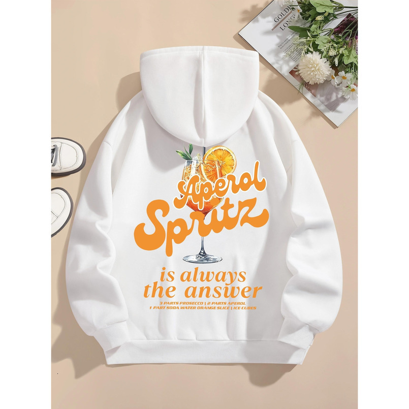 Women's White Hoodie with Aperol Spritz Graphic - Casual Drink - Inspired Sweatshirt
