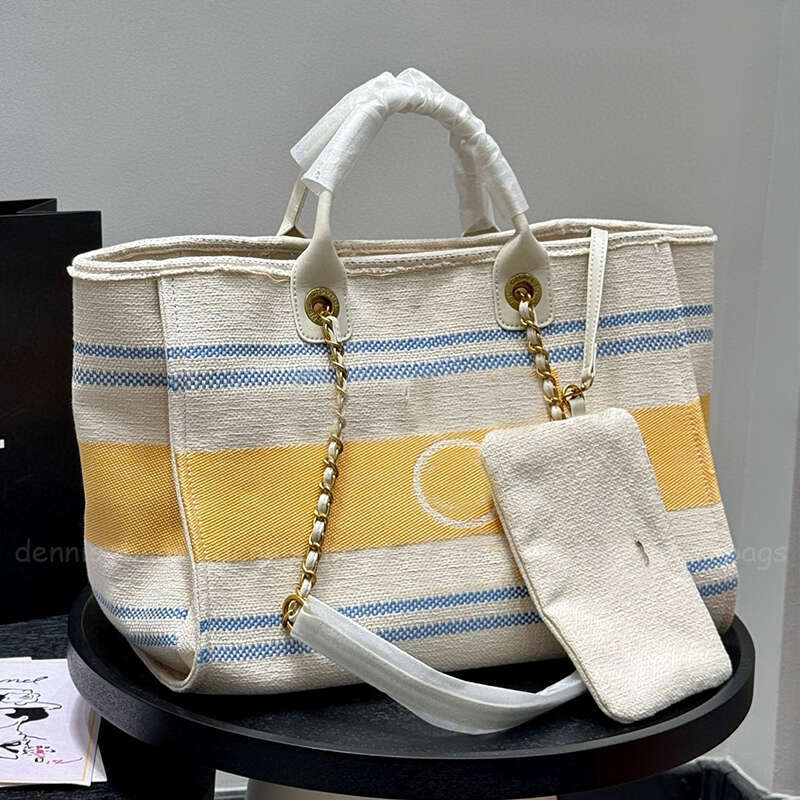 Large Beach Bags Woman Designer Shoulder Bag Totes 25 Summer Canvas Casual Shopping Bag Yellow Tote Chain Handbag
