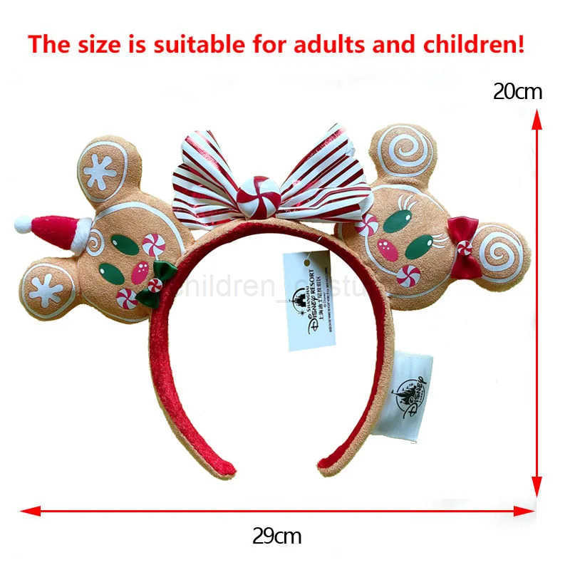 Disney New Disney Minnie Gingerbread Headband 3D Mickey Mouse Ears Christmas Hat Hair Hoop Hairband Party Headwear Girl Toy Gifts W250717