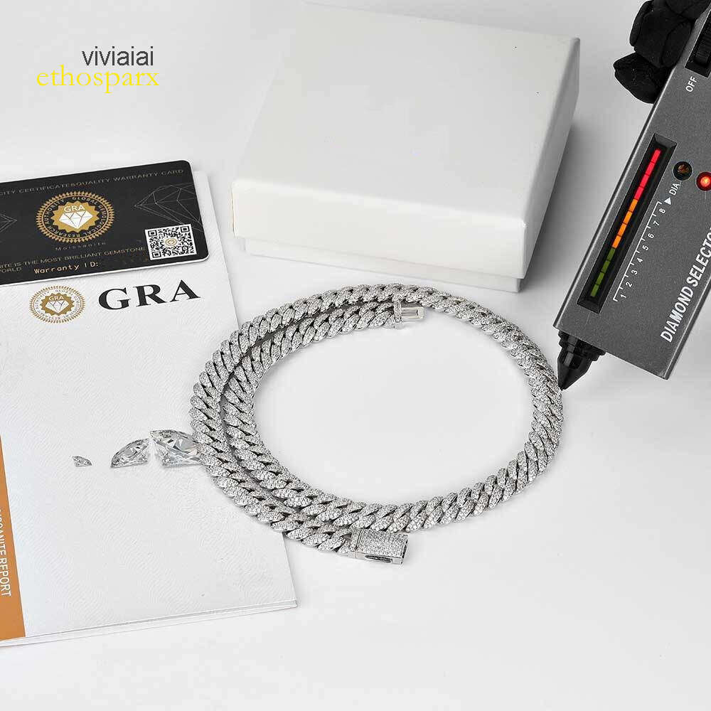 Pass Dia Tester Bracelet Jewelry 10mm Sterling sier VVS Moissanite Cuban Link Chain Necklace