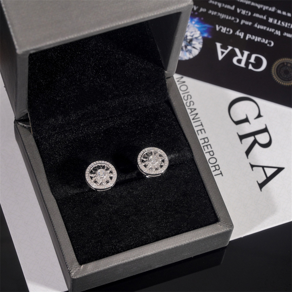 Pass Diamond Tester GRA Certified VVS Diamond Fully Iced Out Hip Hop 925 Silver Jewelry Moissanite Stud Earrings