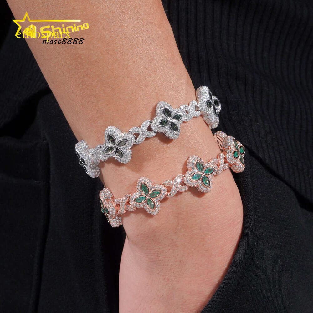 New Design Hot Sale Hip Hop Blue Green Colored Marquise Sterling Sier VVS Moissanite Iced Out Bracelet Men