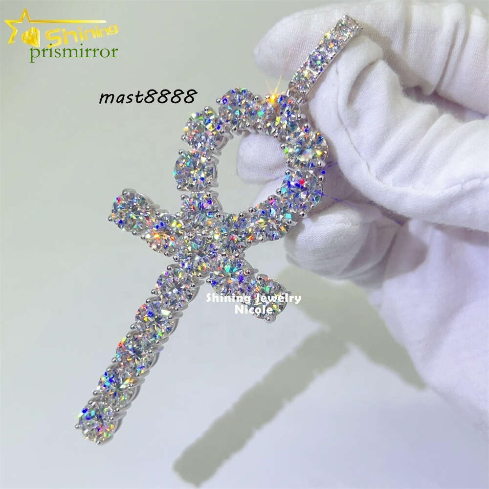 High Quality Bling Mens Sier Big Custom D VVS Dia Moissanite Cross Pendant