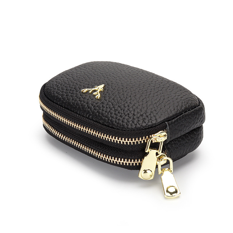 Genuine Luxury Wallet Leather Designer Wallet Women's Small Cute Mini Coin Purse Handheld First Layer Cowhide Double Zipper Lipstick Bag Earphone