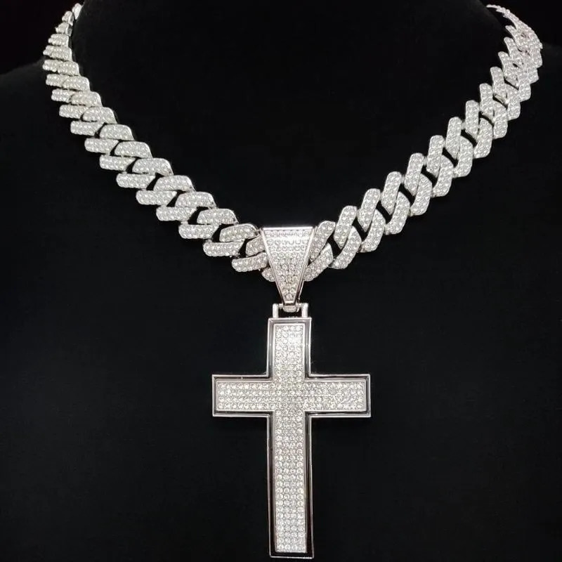 Men Women Hip Hop Cross Pendant Necklace with 14mm Cuban Chain Hiphop Iced out pendants Necklaces Fashion Punk Jewelry Gifts 250628