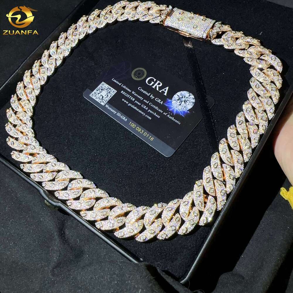 Hip Hop Jewelry Sterling Sier 20Mm Necklace Iced Out VVS Cubic Zirconia Miami Cuban Chain Gold Plated