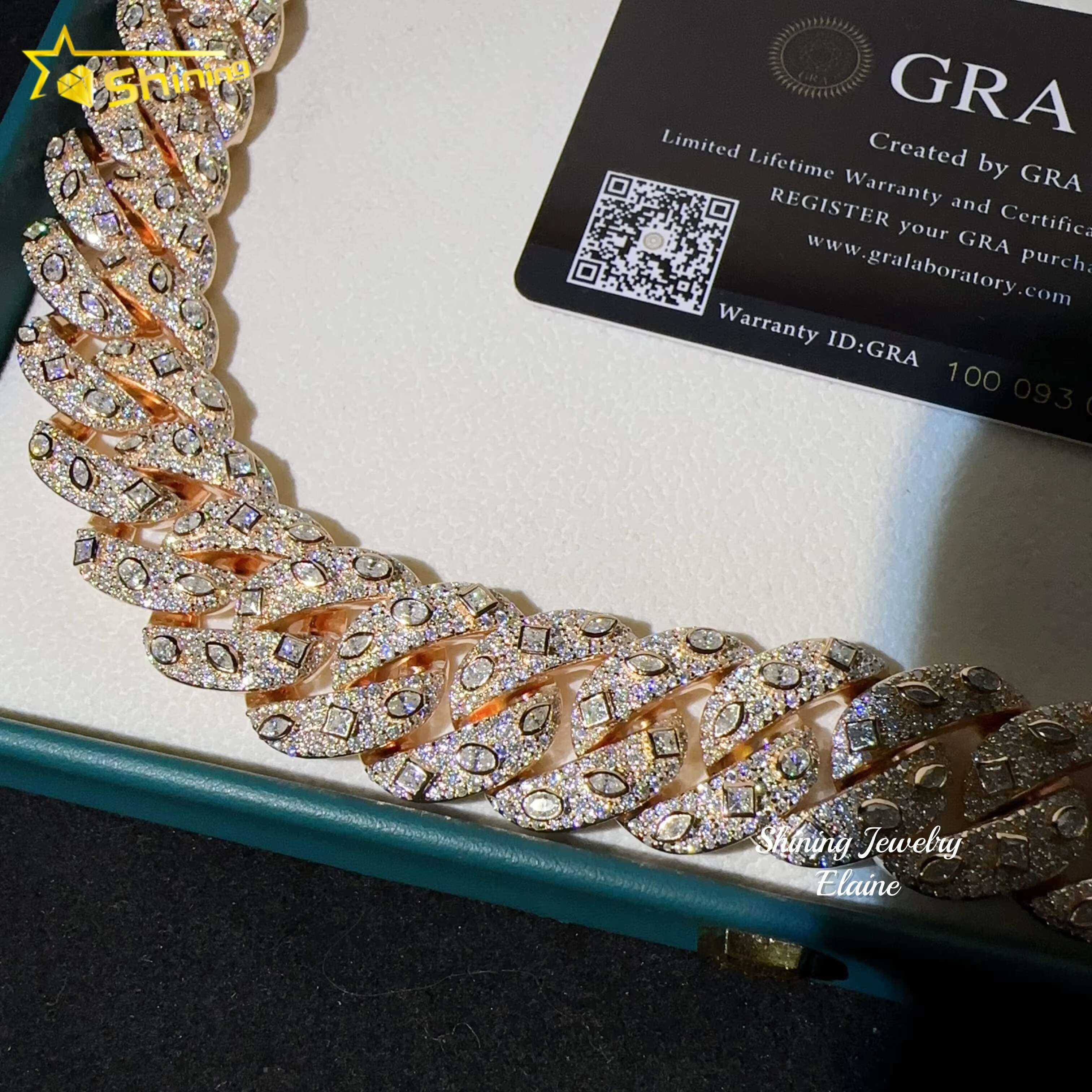 High Quality Hip Hop Custom Diamond Cuban Link 20MM Width Iced Out Jewelry 925 Sterling Silver Moissanite Cuban Link Chain