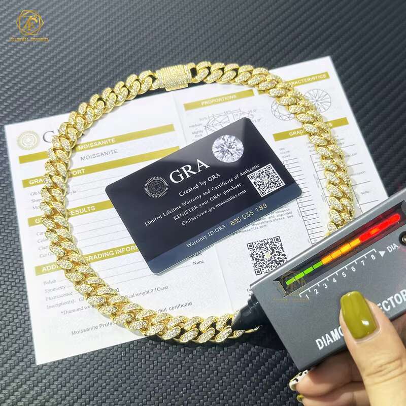Hip Hop Jewelry Customization Cuban De 10mm 10k 14k 18k Gold Mossinate Diamond Cuban Chain 2 Row Stone Miami Cuban Link Chain