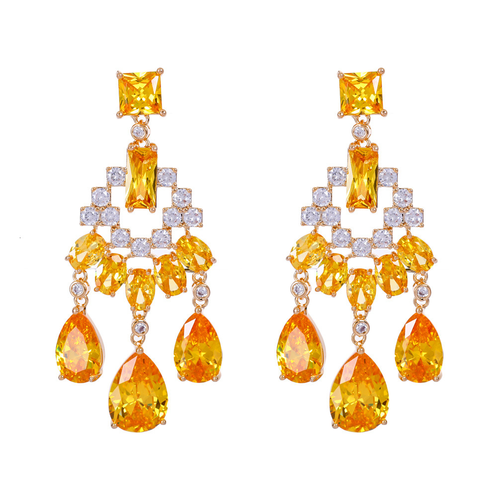 2025 New Women's Tassel Geometric Water Drop Colorful Ladies' Jewelry Earrings Zircon 18K Designer Earrings Women's Geometric Jewelry S
