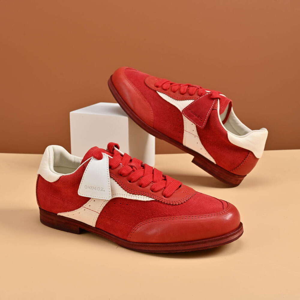 Retro Red and White Casual Sports Shoes - Classic Low-Top Lace-Up Design Okimoz