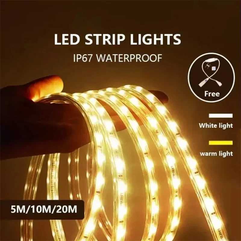 220V LED Strip with EU Plug Waterproof LED Lights Strip 220V Flexible Ribbon for Room Bedroom Kitchen Outdoor Garden Lighting W250701