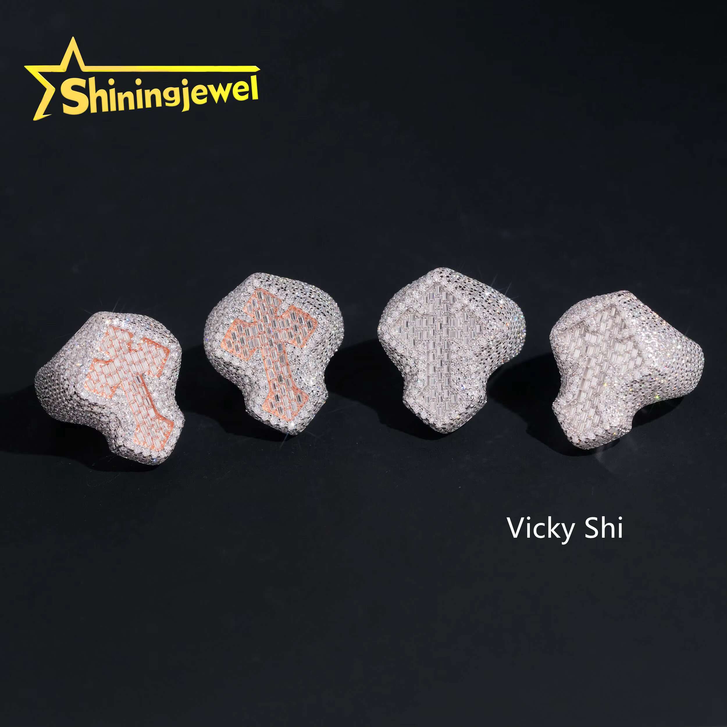 Hip Hop Iced Out 925 Silver Luxury Moissanite Cross Ring GRA Certificated Custom High Quality Mens Moissanite Ring Daily Wear