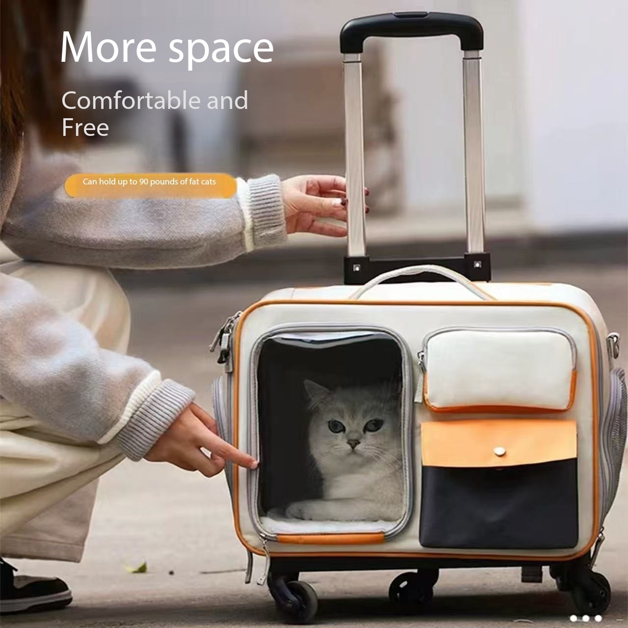 Pet rolling suitcase portable large-capacity cat bag stress-resistant cat and dog bag small dog luggage box outdoor pet backpack