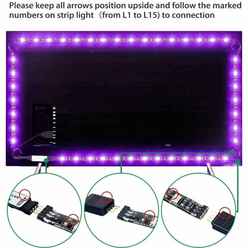 USB LED Lights for 55-75 Inch TV LED Backlight RGB Strip Lights Music Sync Color Changing Bluetooth App Control For Gaming Room W250701
