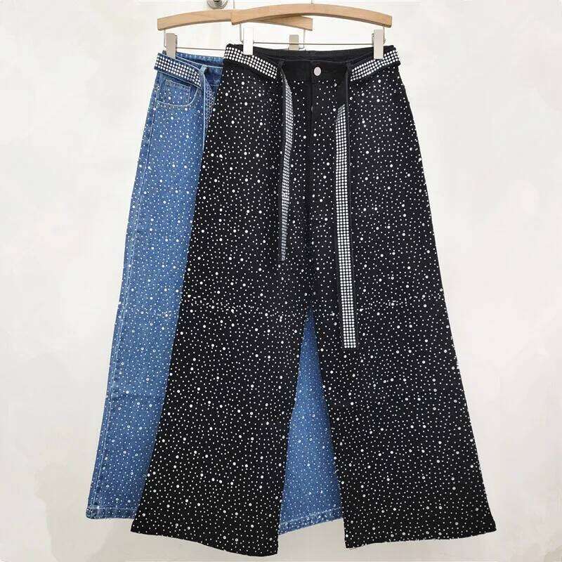 hoodie Wear WTHT Trendy Dias Straight Jeans For Women Winter Fashion New High Waist Belt Design Wide Leg Denim Pants Female 1Ls410 jacket