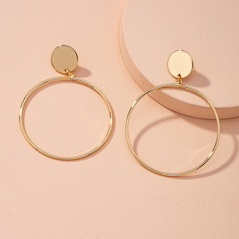 Geometric Large Hoop Ladies' Jewelry New Simple Gold Round European And American Minimalist Style Alloy Designer Earrings For Women