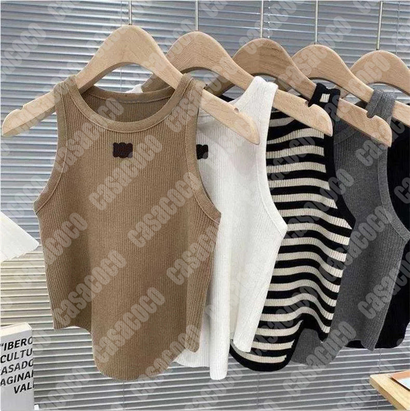 Designer Womens Tank Tops Stripe T Shirts Summer Women Tees Crop Top Embroidery Sexy Off Shoulder Ladies Sleeveless Backless Shirts Vest Tee Shirt
